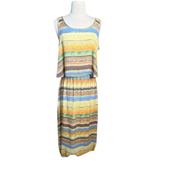 🔴 5 for $40 SALE ! Robert Louis MultiColor Striped Scoop Neck Dress Sz M - Picture 2 of 7